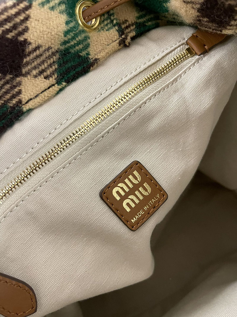 最高級MiuMiuスーパーコピー ミュウミュウ プレイドxレザー バックパック 5BZ042_2IFK_F0HDZ_V_OOM Miumiu リュック - 画像 (5)