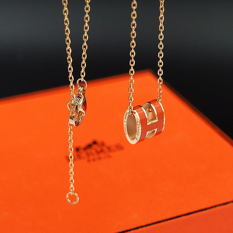 エルメス HERMES ミニ ポップアッシュ ポップH ネックレス オレンジ シャンパンゴールド金具 2627454 ポップh ネックレス 定価 - 画像 (2)