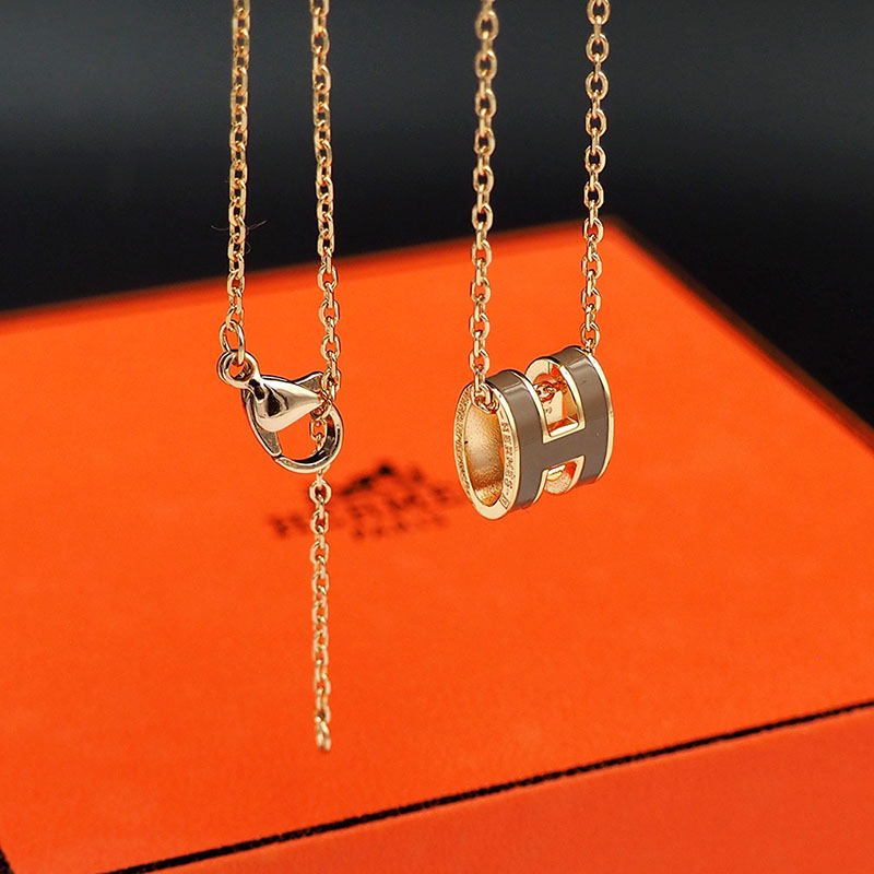 エルメス HERMES ミニ ポップアッシュ ポップH ネックレス エトゥープ シャンパンゴールド金具 2627459 エルメス ポップ H ネックレス ミニ - 画像 (3)