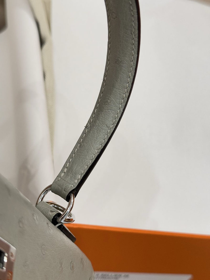 女性 バッグ 人気ハイブランド HERMES ケリー25 外縫い ブルーグラシエ オーストリッチ シルバー金具 2627525 エルメス専門店 おすすめ - 画像 (5)
