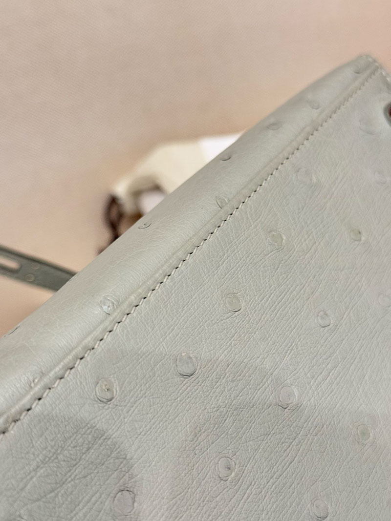 女性 バッグ 人気ハイブランド HERMES ケリー25 外縫い ブルーグラシエ オーストリッチ シルバー金具 2627525 エルメス専門店 おすすめ - 画像 (4)