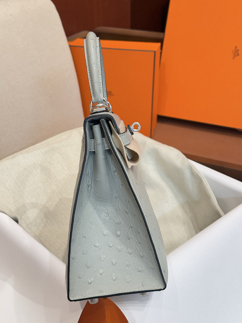 女性 バッグ 人気ハイブランド HERMES ケリー25 外縫い ブルーグラシエ オーストリッチ シルバー金具 2627525 エルメス専門店 おすすめ - 画像 (13)