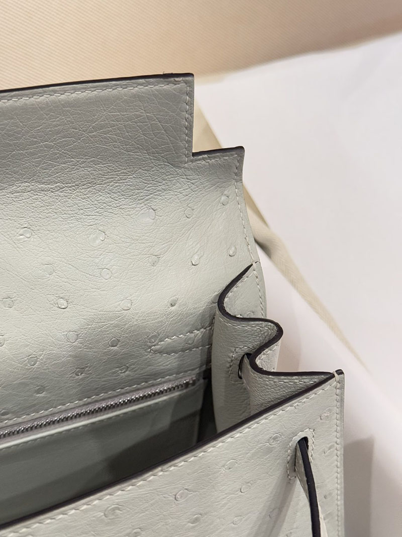 女性 バッグ 人気ハイブランド HERMES ケリー25 外縫い ブルーグラシエ オーストリッチ シルバー金具 2627525 エルメス専門店 おすすめ - 画像 (8)