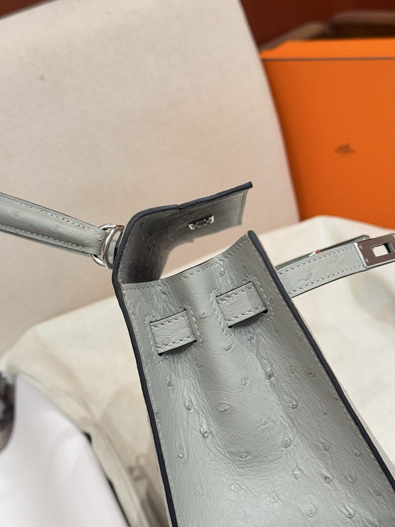 女性 バッグ 人気ハイブランド HERMES ケリー25 外縫い ブルーグラシエ オーストリッチ シルバー金具 2627525 エルメス専門店 おすすめ - 画像 (7)