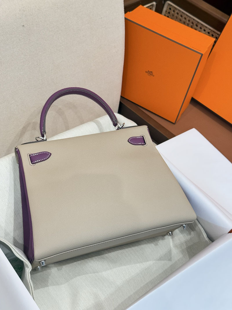 今 流行り の バック レディース ブランド HERMES ケリー25 内縫い トゥルティールグレー/アネモネ ヴォーエプソン シルバー金具 2627527 - 画像 (14)