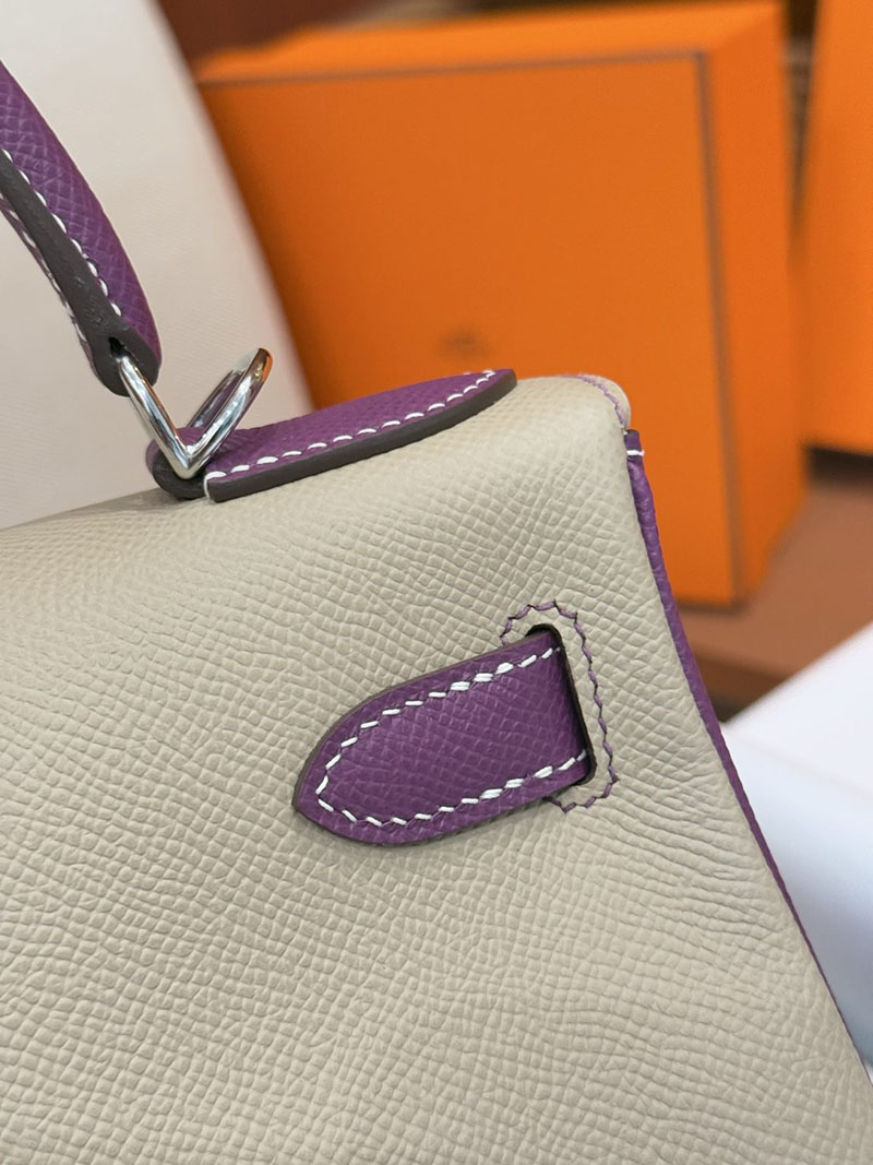 今 流行り の バック レディース ブランド HERMES ケリー25 内縫い トゥルティールグレー/アネモネ ヴォーエプソン シルバー金具 2627527 - 画像 (12)