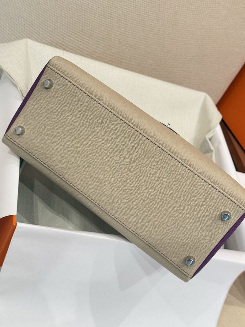 今 流行り の バック レディース ブランド HERMES ケリー25 内縫い トゥルティールグレー/アネモネ ヴォーエプソン シルバー金具 2627527 - 画像 (10)