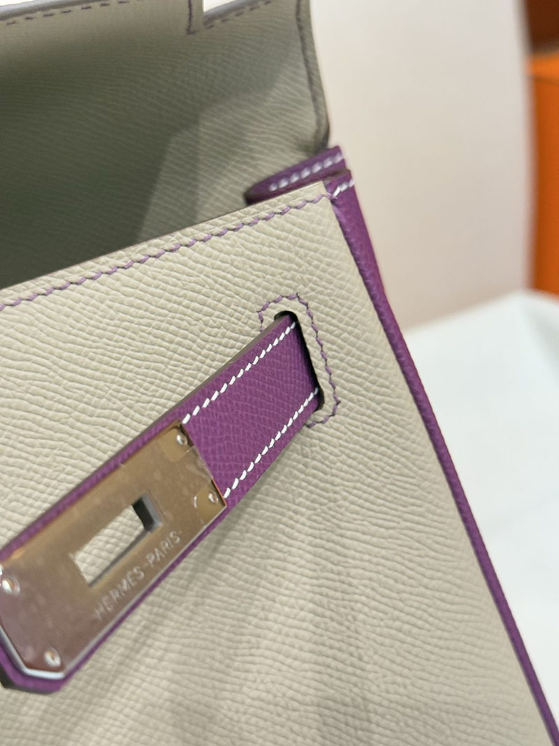 今 流行り の バック レディース ブランド HERMES ケリー25 内縫い トゥルティールグレー/アネモネ ヴォーエプソン シルバー金具 2627527 - 画像 (8)