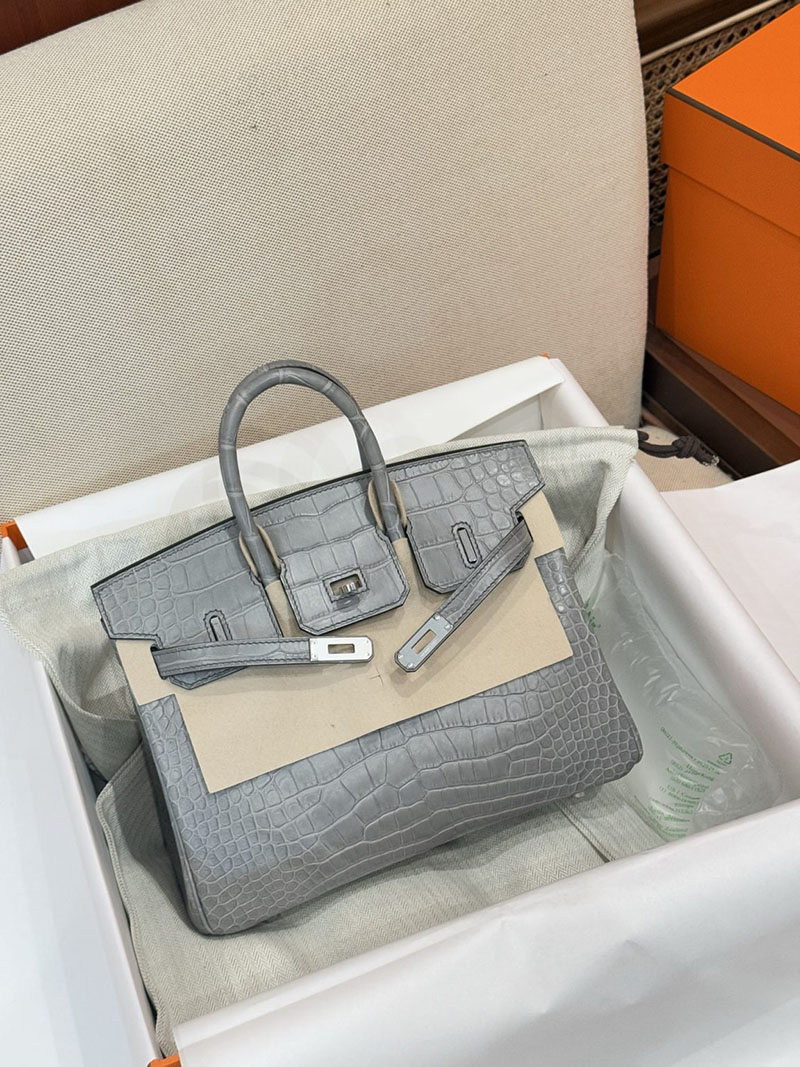 クロコダイルバッグ 安い HERMES バーキン25 グリシマン クロコダイル アリゲーターマット シルバー金具 2627529 エルメス専門店 おすすめ - 画像 (7)