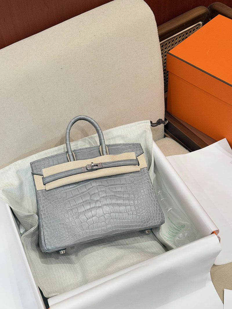クロコダイルバッグ 安い HERMES バーキン25 グリシマン クロコダイル アリゲーターマット シルバー金具 2627529 エルメス専門店 おすすめ - 画像 (15)