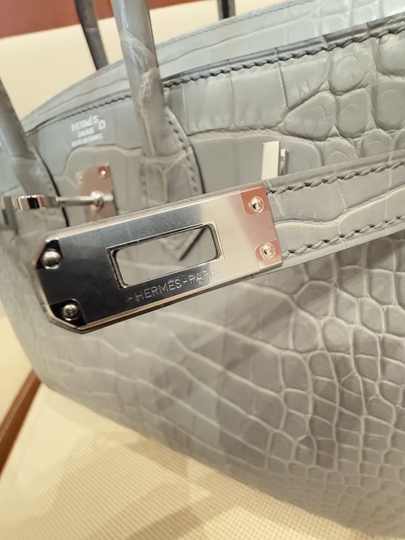 クロコダイルバッグ 安い HERMES バーキン25 グリシマン クロコダイル アリゲーターマット シルバー金具 2627529 エルメス専門店 おすすめ - 画像 (13)