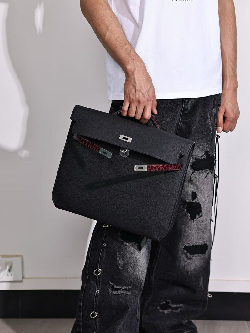 エルメス ブリーフケース メンズ HERMES ケリーデペッシュ36 黒 ブラック トゴ/クロコダイル シルバー金具 2627543 エルメス専門店 おすすめ - 画像 (7)
