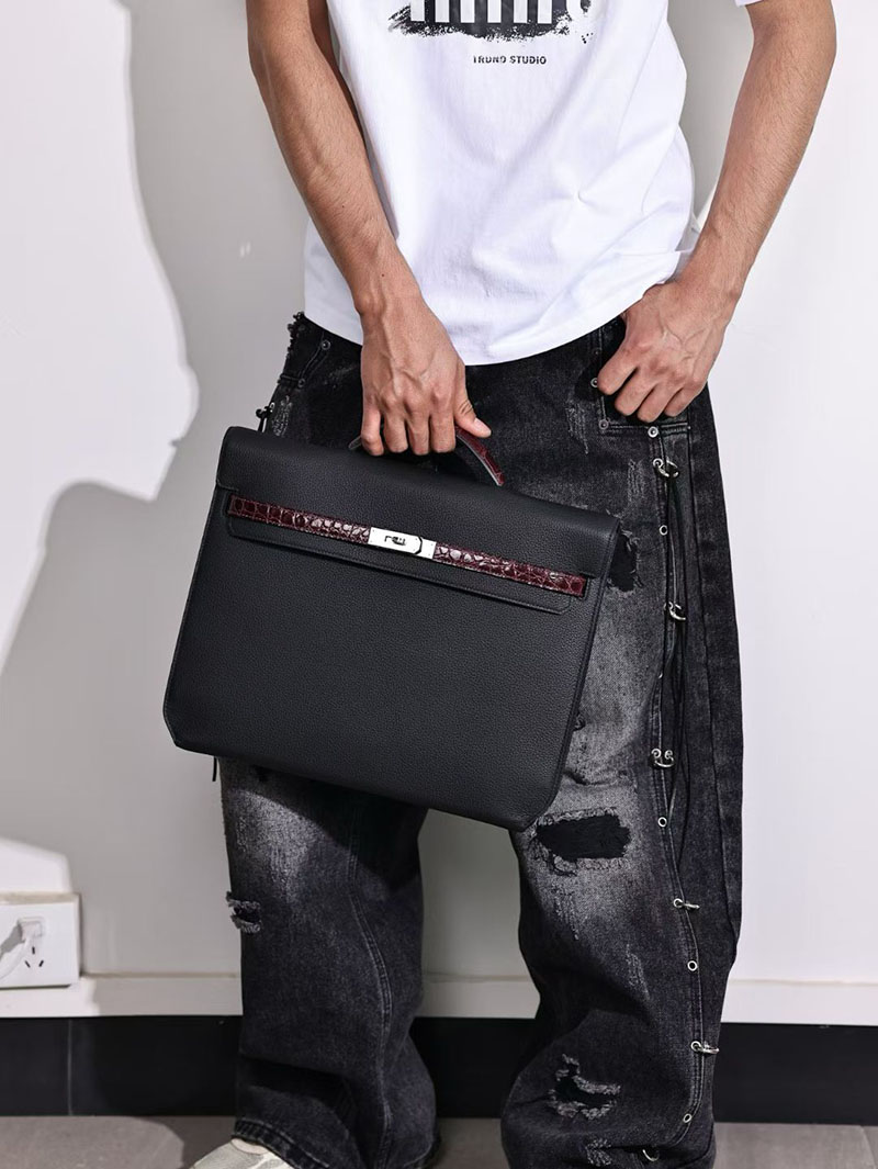 エルメス ブリーフケース メンズ HERMES ケリーデペッシュ36 黒 ブラック トゴ/クロコダイル シルバー金具 2627543 エルメス専門店 おすすめ - 画像 (3)