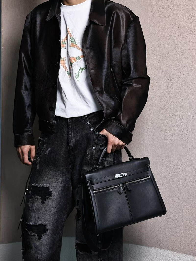 エルメス ケリー メンズ HERMES ケリーラキ35/内縫 黒 ブラック スイフト シルバー金具 2627544 エルメス専門店 おすすめ - 画像 (3)