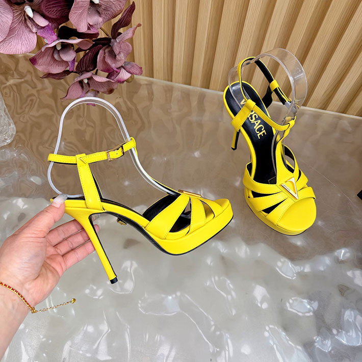 最高級ヴェルサーチェスーパーコピー VERSACE レターV レザーサンダル 120 mm 2628239 サンダル ブランド 高級 レディース - 画像 (2)