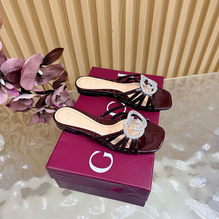 グッチ直営アウトレット店 GUCCI クリスタル インターロッキングG付き スライドサンダル 2628287 サンダル レディース 人気ブランド - 画像 (7)