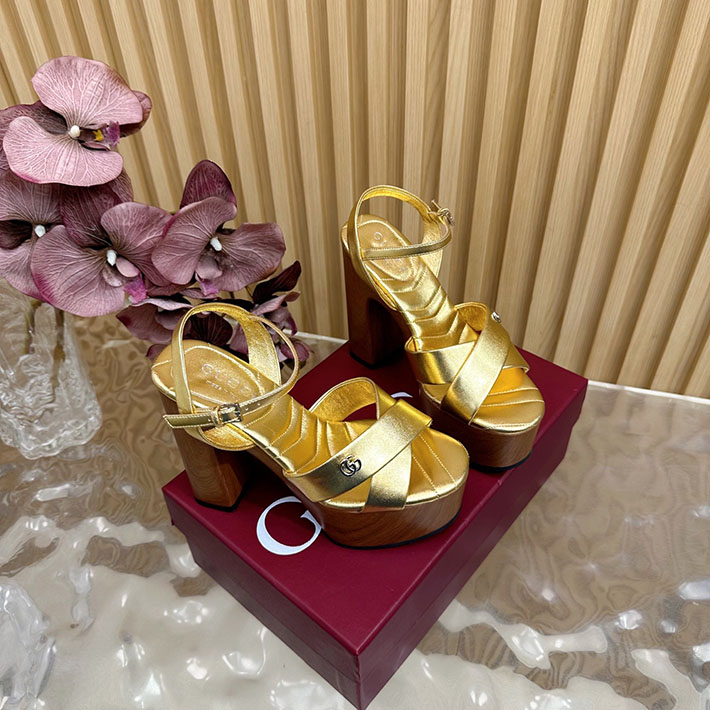 グッチ直営アウトレット店 GUCCI 50mm ダブルG レザー プラットフォームサンダル 2628293 GUCCI ピンヒール - 画像 (6)
