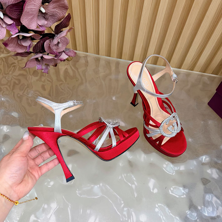 グッチ直営アウトレット店 GUCCI 105mm pump with crystal Interlocking G 2628309 サンダル ヒール 高め 歩きやすい - 画像 (4)