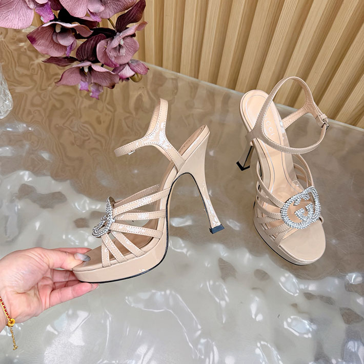 グッチ直営アウトレット店 GUCCI 105mm pump with crystal Interlocking G 2628311 サンダル ヒール 高め ブランド - 画像 (4)