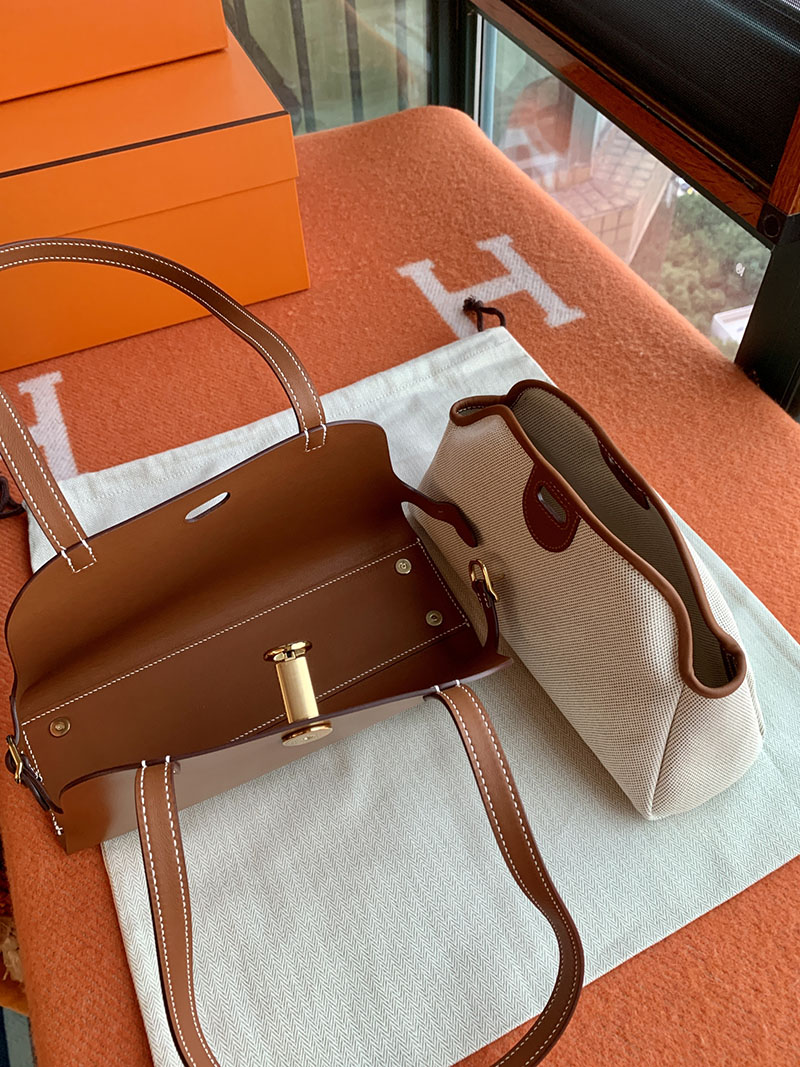 エルメス トートバッグ HERMES タブリエ・セリエ ゴールド ヴァッシュ・ハンター/ヴォー・スウィフト/トワル・ミリテール ゴールド金具 2627852 - 画像 (8)