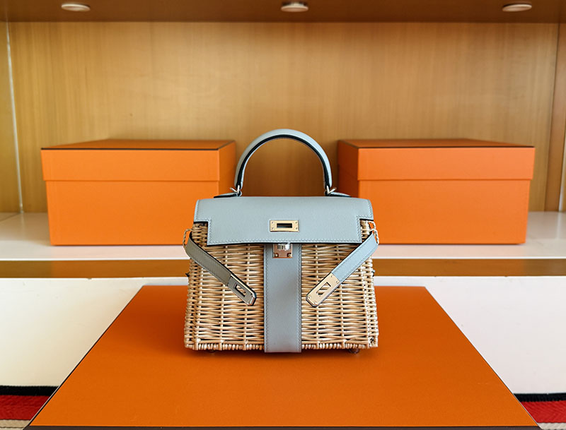ケリーピクニック ミニ 定価 HERMES ケリーピクニックミニ ブルーグラシエ スイフトx柳 シルバー金具 2627858 エルメス 新作バッグ - 画像 (9)