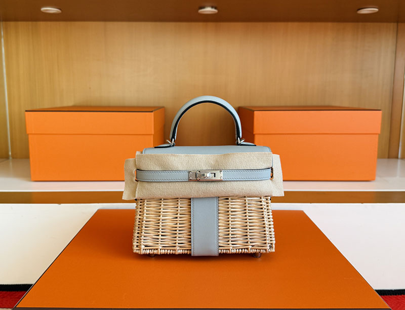 ケリーピクニック ミニ 定価 HERMES ケリーピクニックミニ ブルーグラシエ スイフトx柳 シルバー金具 2627858 エルメス 新作バッグ - 画像 (7)