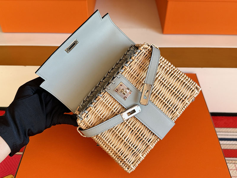 ケリーピクニック ミニ 定価 HERMES ケリーピクニックミニ ブルーグラシエ スイフトx柳 シルバー金具 2627858 エルメス 新作バッグ - 画像 (3)