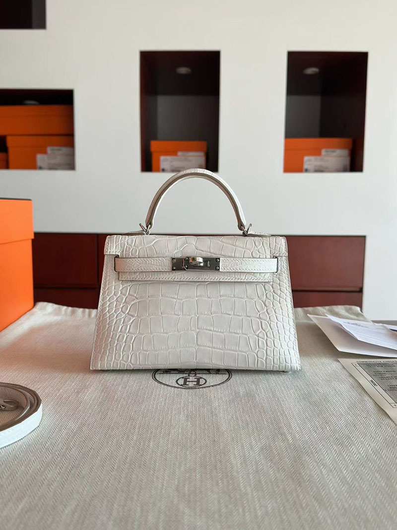 エルメス ケリーミニバッグ HERMES ケリーミニ2 外縫い ナタ クロコダイル シルバー金具 2630350 エルメス ミニケリー 定価 - 画像 (7)