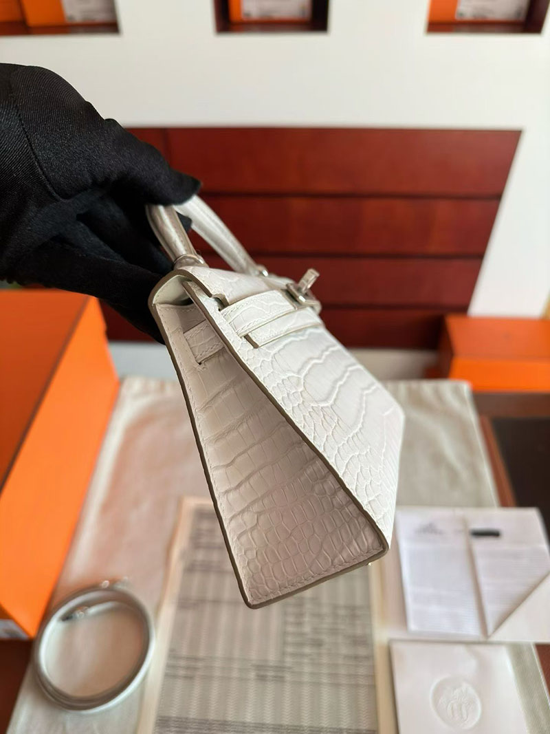 エルメス ケリーミニバッグ HERMES ケリーミニ2 外縫い ナタ クロコダイル シルバー金具 2630350 エルメス ミニケリー 定価 - 画像 (2)