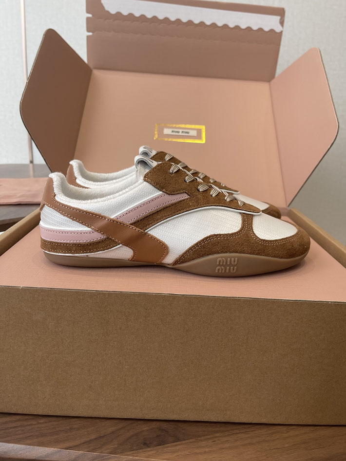 レディース MiuMiu ジムナジウム テクニカルファブリックxスエード スニーカー チョークホワイト/シナモン 5E428E_71L_F0TBK ミュウミュウ スニーカー アウトレット - 画像 (9)