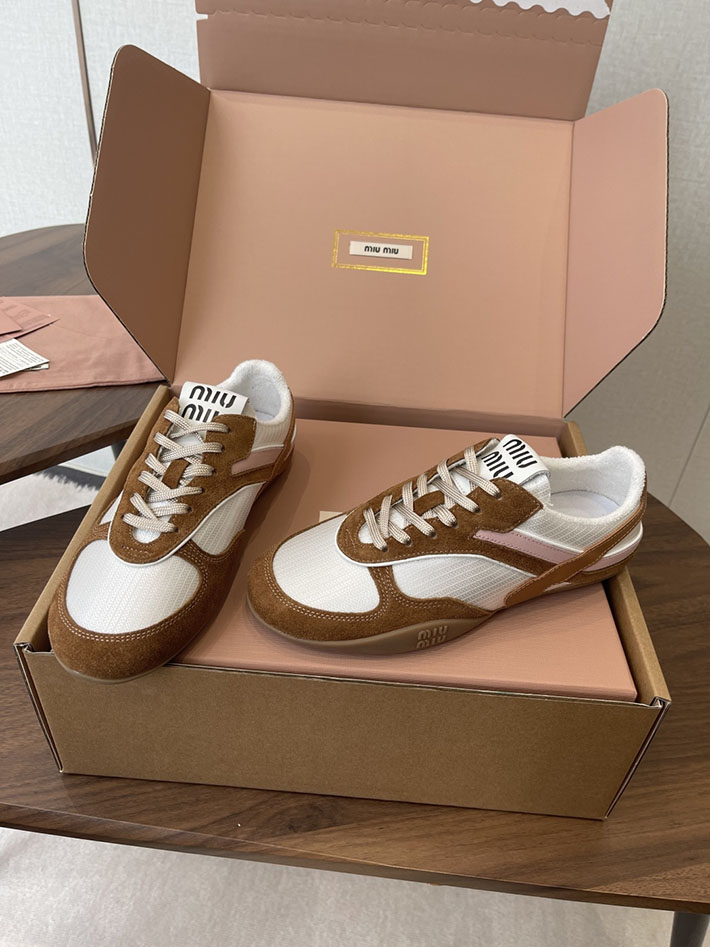 レディース MiuMiu ジムナジウム テクニカルファブリックxスエード スニーカー チョークホワイト/シナモン 5E428E_71L_F0TBK ミュウミュウ スニーカー アウトレット - 画像 (8)