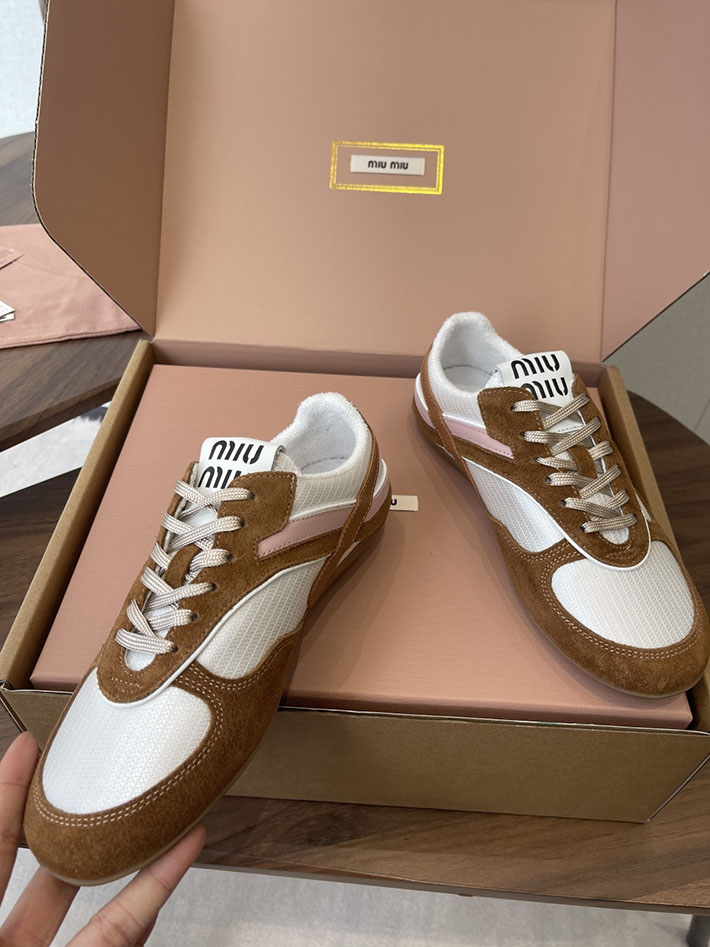 レディース MiuMiu ジムナジウム テクニカルファブリックxスエード スニーカー チョークホワイト/シナモン 5E428E_71L_F0TBK ミュウミュウ スニーカー アウトレット - 画像 (5)