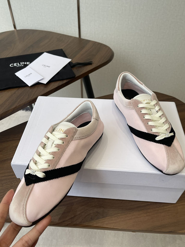 セリーヌ CELINE フラット スニーカー グログラン ベルベット スエードゴートスキン ラムスキン ピンク ブラック 366645480C.24NO セリーヌ スニーカー レディース - 画像 (6)