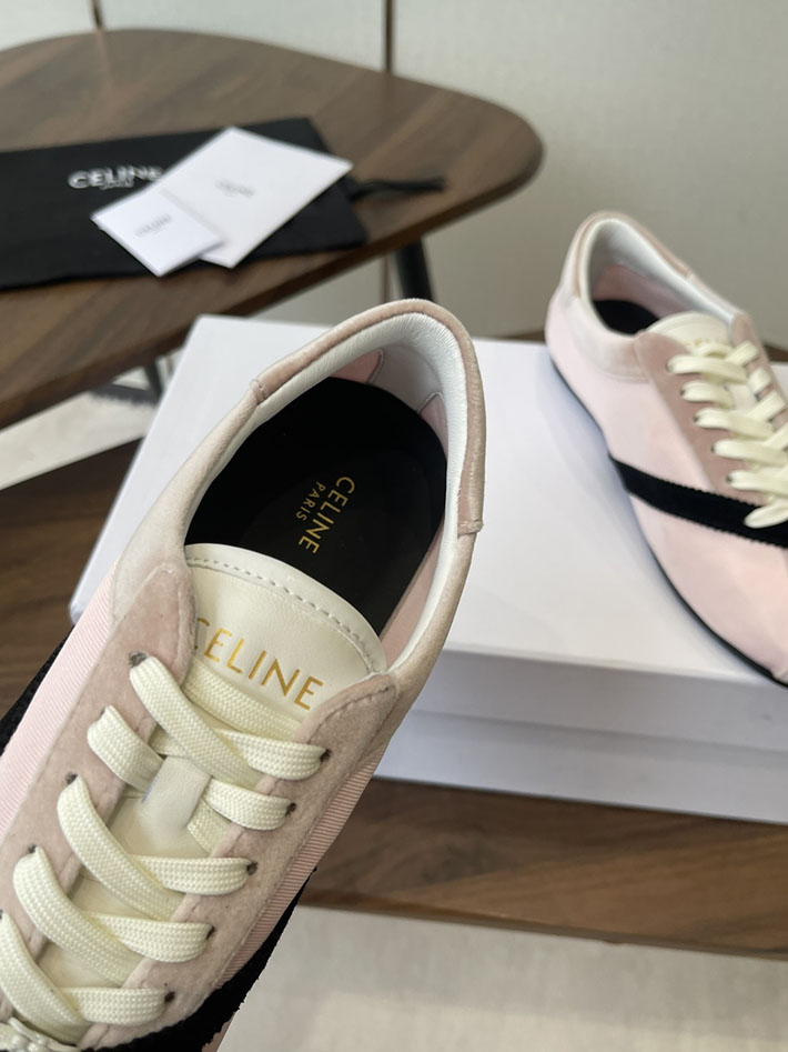 セリーヌ CELINE フラット スニーカー グログラン ベルベット スエードゴートスキン ラムスキン ピンク ブラック 366645480C.24NO セリーヌ スニーカー レディース - 画像 (3)