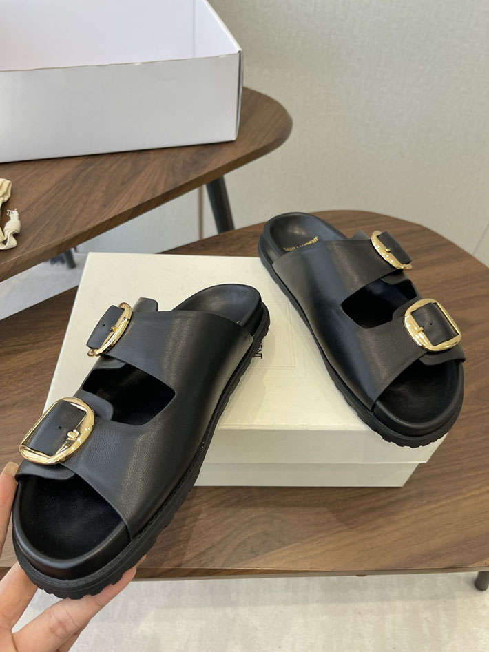 最高級サンローランスーパーコピー Saint Laurent レディース フラットサンダル メタルバックル ブラック 2630645 サンローラン靴レディース - 画像 (9)