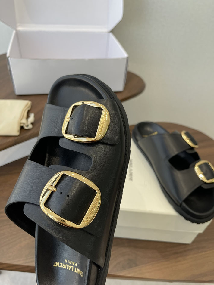 最高級サンローランスーパーコピー Saint Laurent レディース フラットサンダル メタルバックル ブラック 2630645 サンローラン靴レディース - 画像 (7)