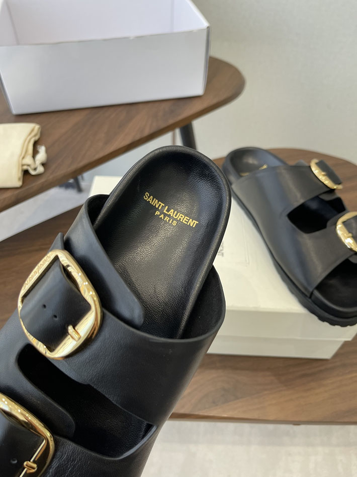 最高級サンローランスーパーコピー Saint Laurent レディース フラットサンダル メタルバックル ブラック 2630645 サンローラン靴レディース - 画像 (6)