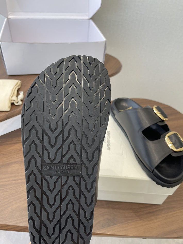 最高級サンローランスーパーコピー Saint Laurent レディース フラットサンダル メタルバックル ブラック 2630645 サンローラン靴レディース - 画像 (5)