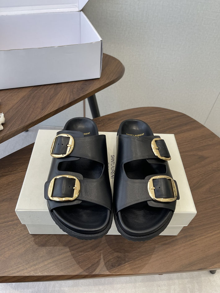 最高級サンローランスーパーコピー Saint Laurent レディース フラットサンダル メタルバックル ブラック 2630645 サンローラン靴レディース - 画像 (4)
