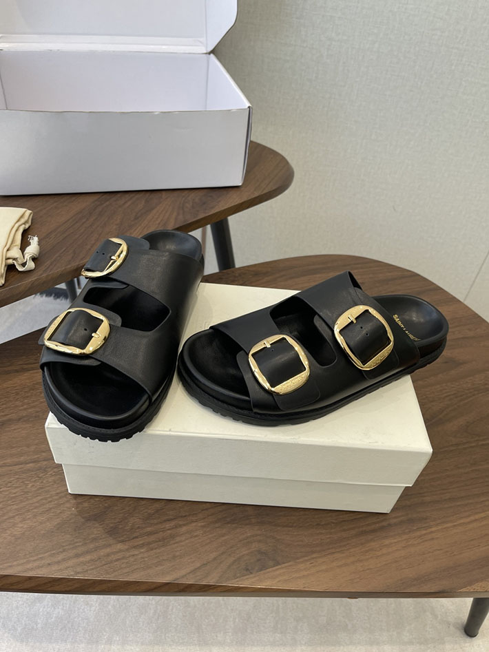 最高級サンローランスーパーコピー Saint Laurent レディース フラットサンダル メタルバックル ブラック 2630645 サンローラン靴レディース - 画像 (2)