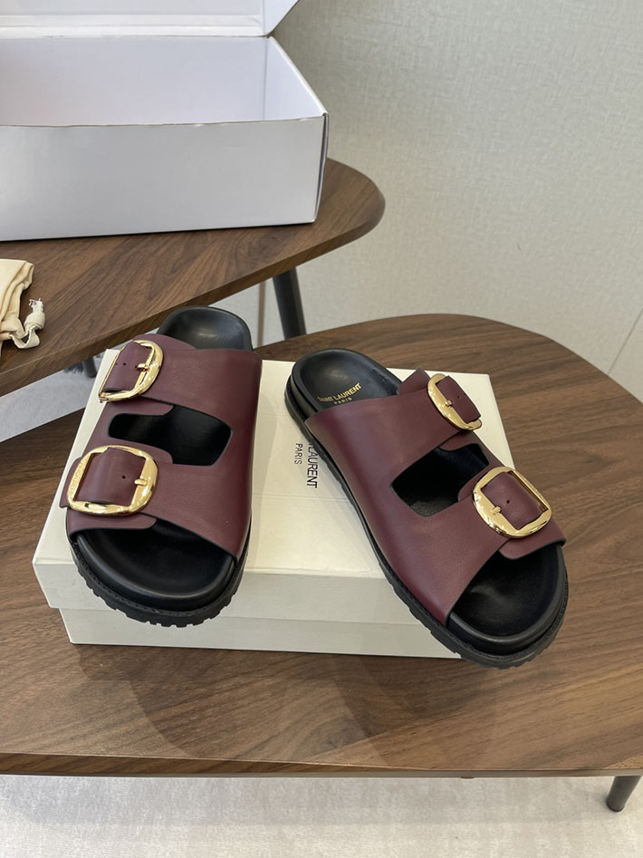 最高級サンローランスーパーコピー Saint Laurent レディース フラットサンダル メタルバックル ワインレッド 2630646 サンローラン 靴 シューズ - 画像 (9)