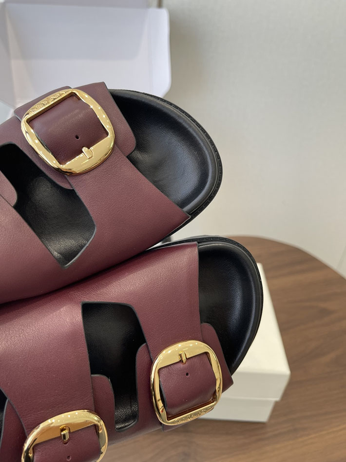 最高級サンローランスーパーコピー Saint Laurent レディース フラットサンダル メタルバックル ワインレッド 2630646 サンローラン 靴 シューズ - 画像 (8)