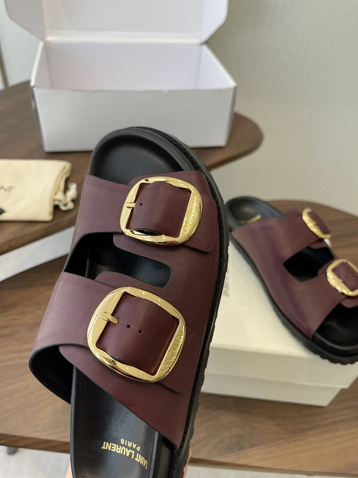最高級サンローランスーパーコピー Saint Laurent レディース フラットサンダル メタルバックル ワインレッド 2630646 サンローラン 靴 シューズ - 画像 (7)