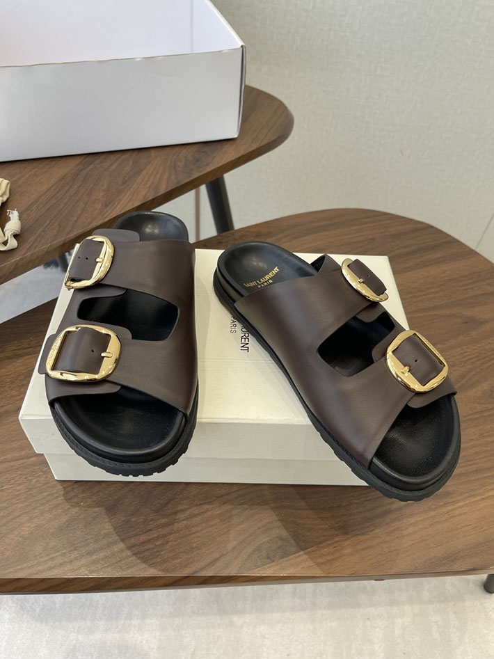 最高級サンローランスーパーコピー Saint Laurent レディース フラットサンダル メタルバックル 茶色 2630647 サン ローラン 靴 アウトレット - 画像 (9)