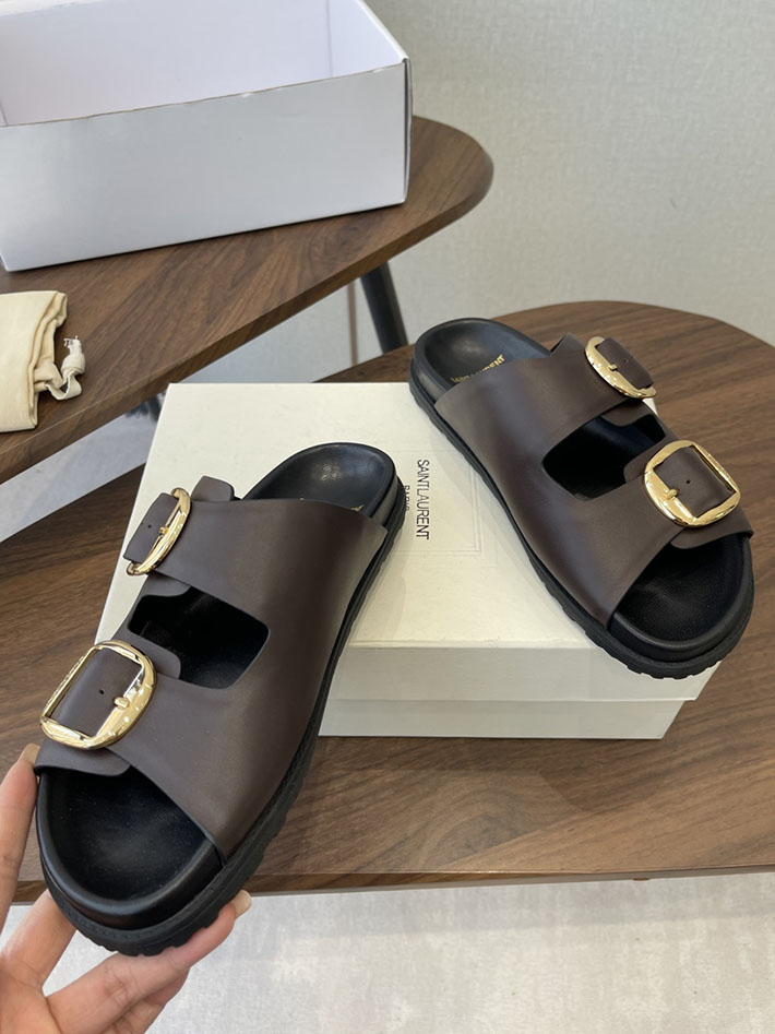 最高級サンローランスーパーコピー Saint Laurent レディース フラットサンダル メタルバックル 茶色 2630647 サン ローラン 靴 アウトレット - 画像 (8)