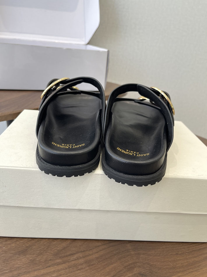 最高級サンローランスーパーコピー Saint Laurent レディース フラットサンダル メタルバックル 茶色 2630647 サン ローラン 靴 アウトレット - 画像 (4)