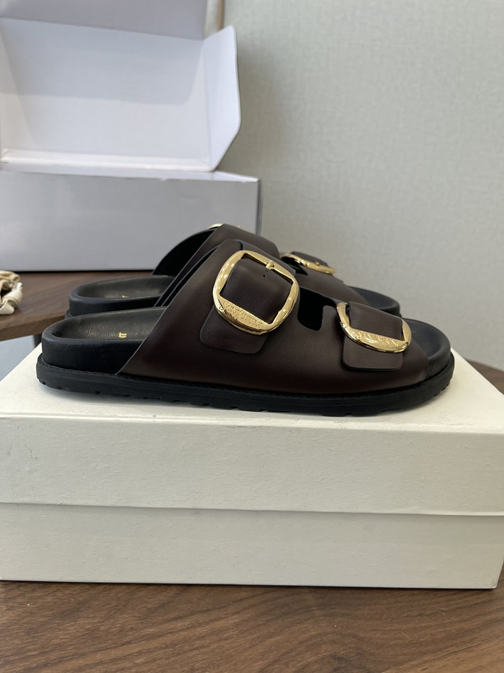 最高級サンローランスーパーコピー Saint Laurent レディース フラットサンダル メタルバックル 茶色 2630647 サン ローラン 靴 アウトレット - 画像 (2)