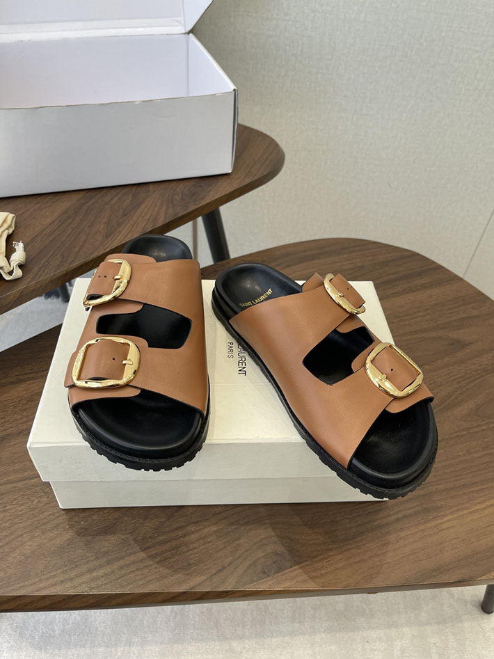 最高級サンローランスーパーコピー Saint Laurent レディース フラットサンダル メタルバックル ブラウン 2630648 カジュアル レディース サンダル - 画像 (9)