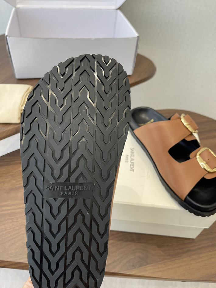 最高級サンローランスーパーコピー Saint Laurent レディース フラットサンダル メタルバックル ブラウン 2630648 カジュアル レディース サンダル - 画像 (4)