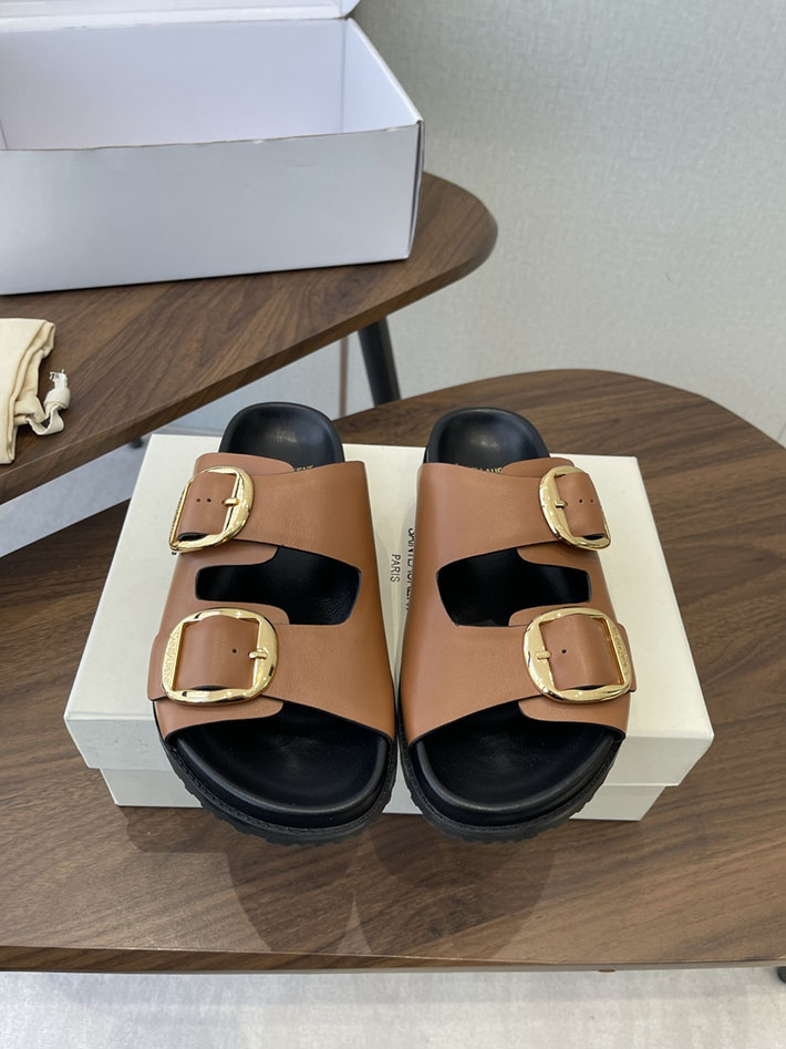 最高級サンローランスーパーコピー Saint Laurent レディース フラットサンダル メタルバックル ブラウン 2630648 カジュアル レディース サンダル - 画像 (3)